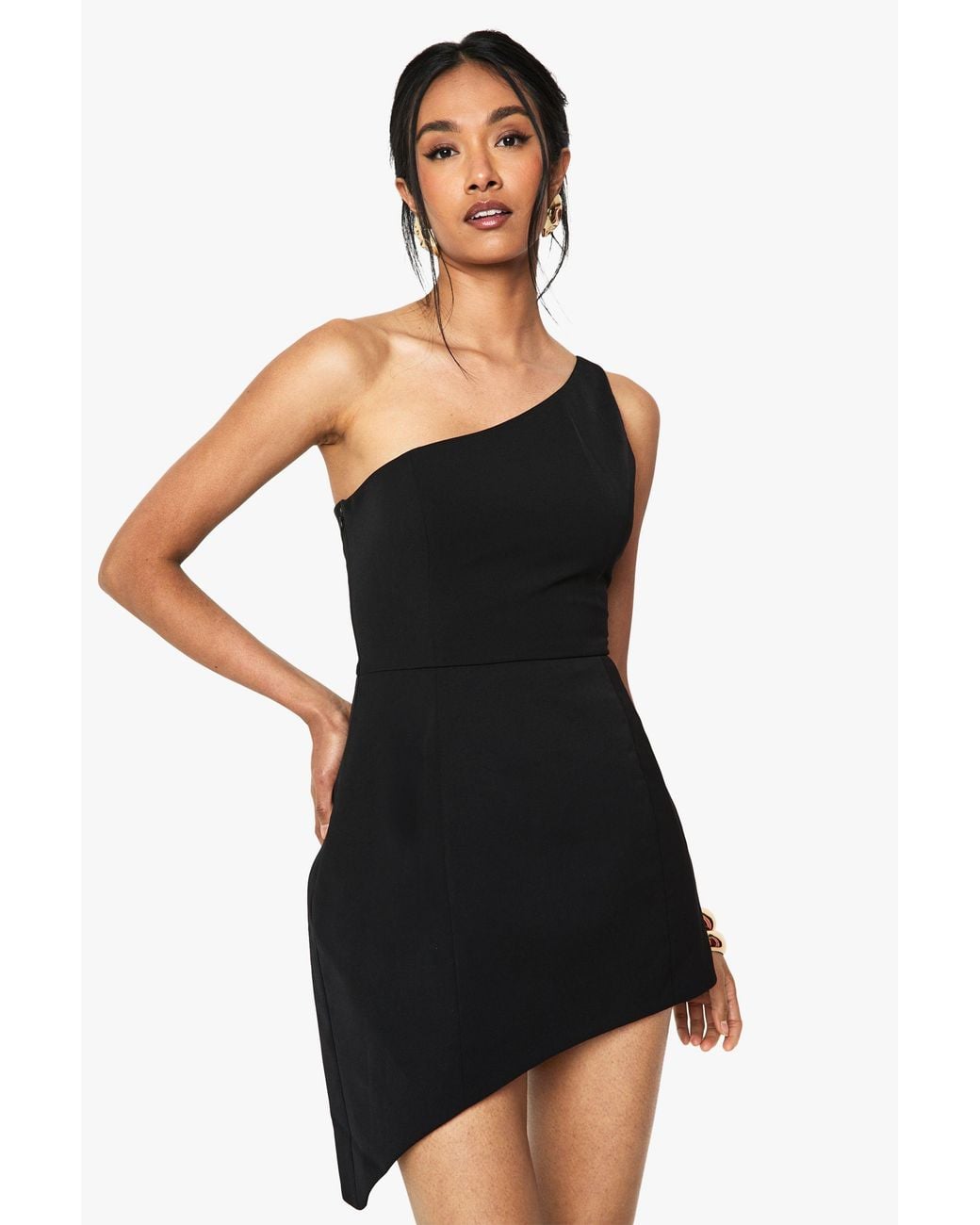 Boohoo Black Tailored Structured One Shoulder Mini Dress