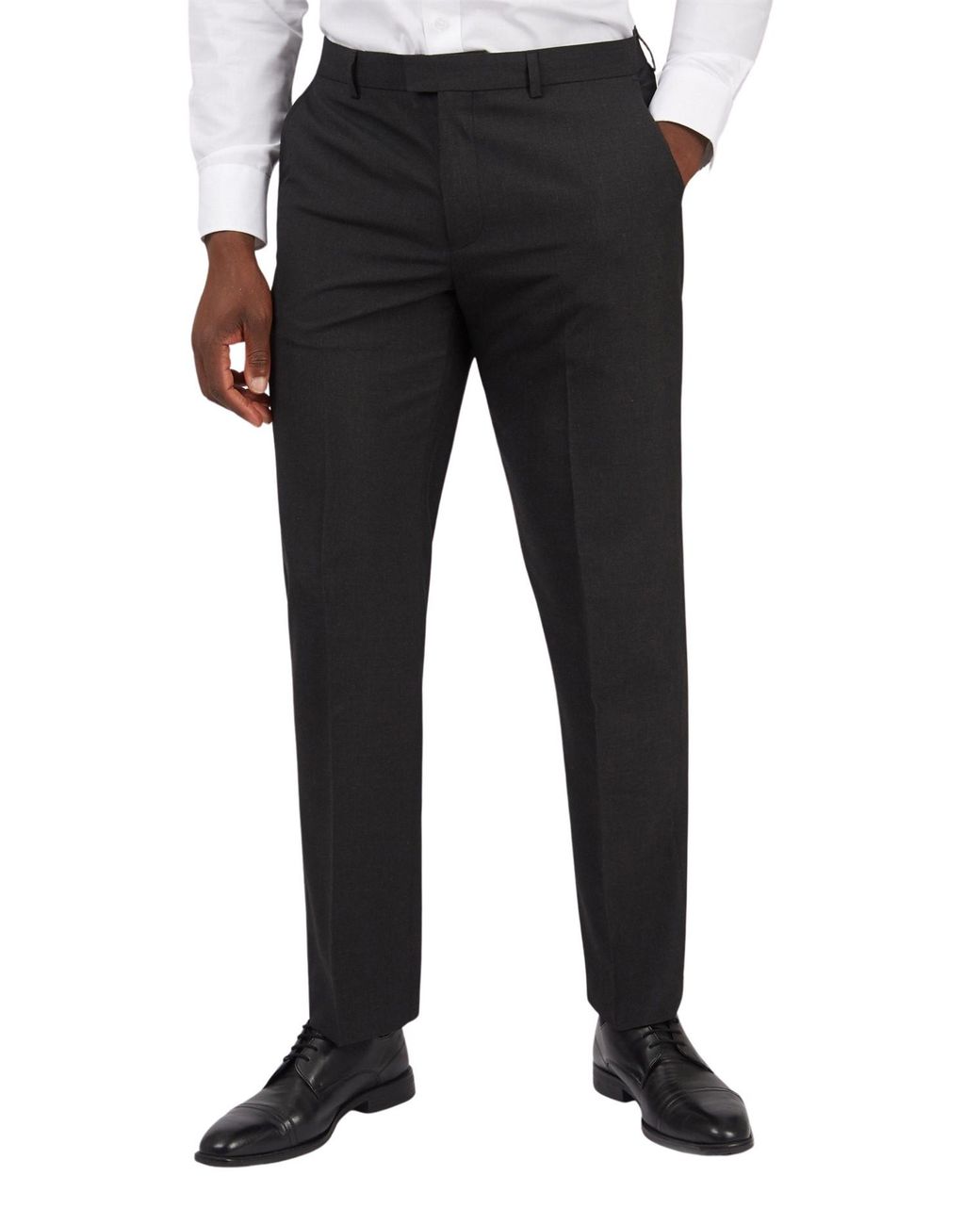 Limehaus Black Flat Fronted Regular Suit Trousers for men