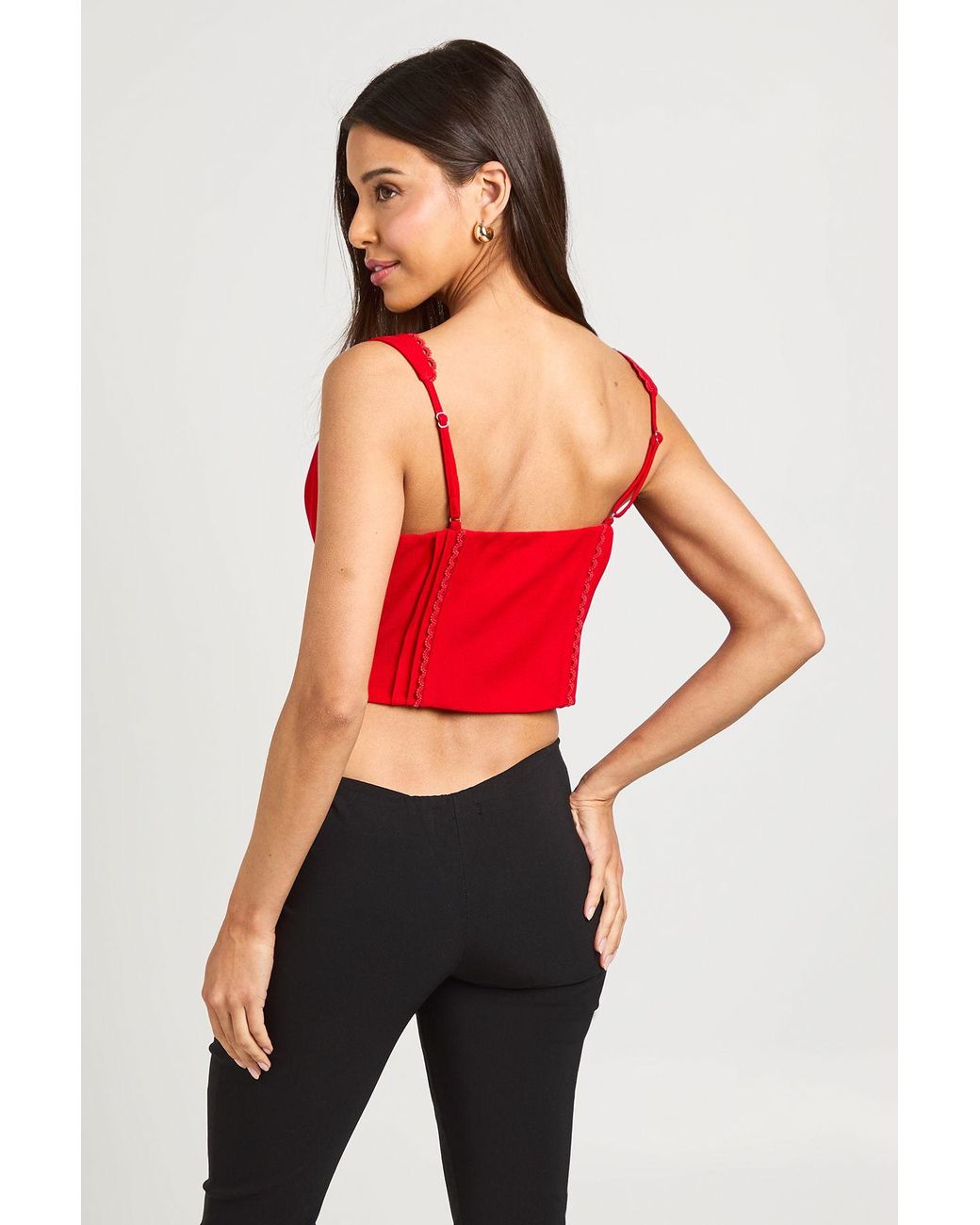 Boohoo Red Halter Seam Detail Button Front Corset