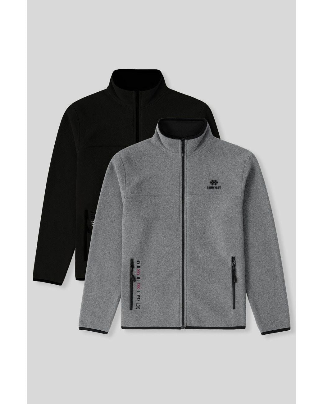 TOMMY LIFE Black Plush Zip-Front Sweatshirt for men