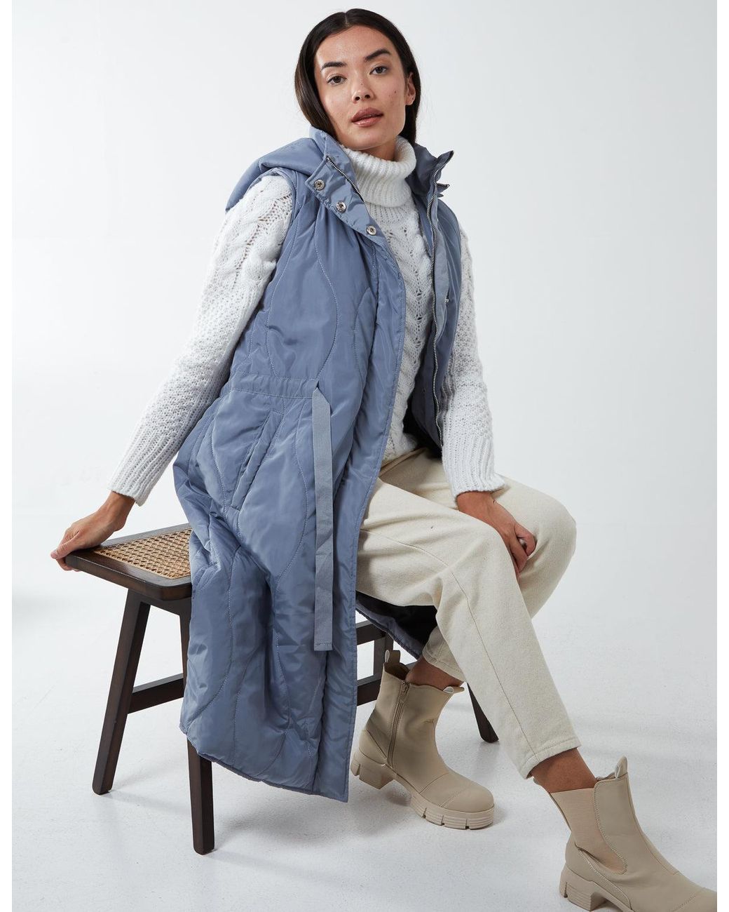 Blue Vanilla Blue Quilted Belted Gilet