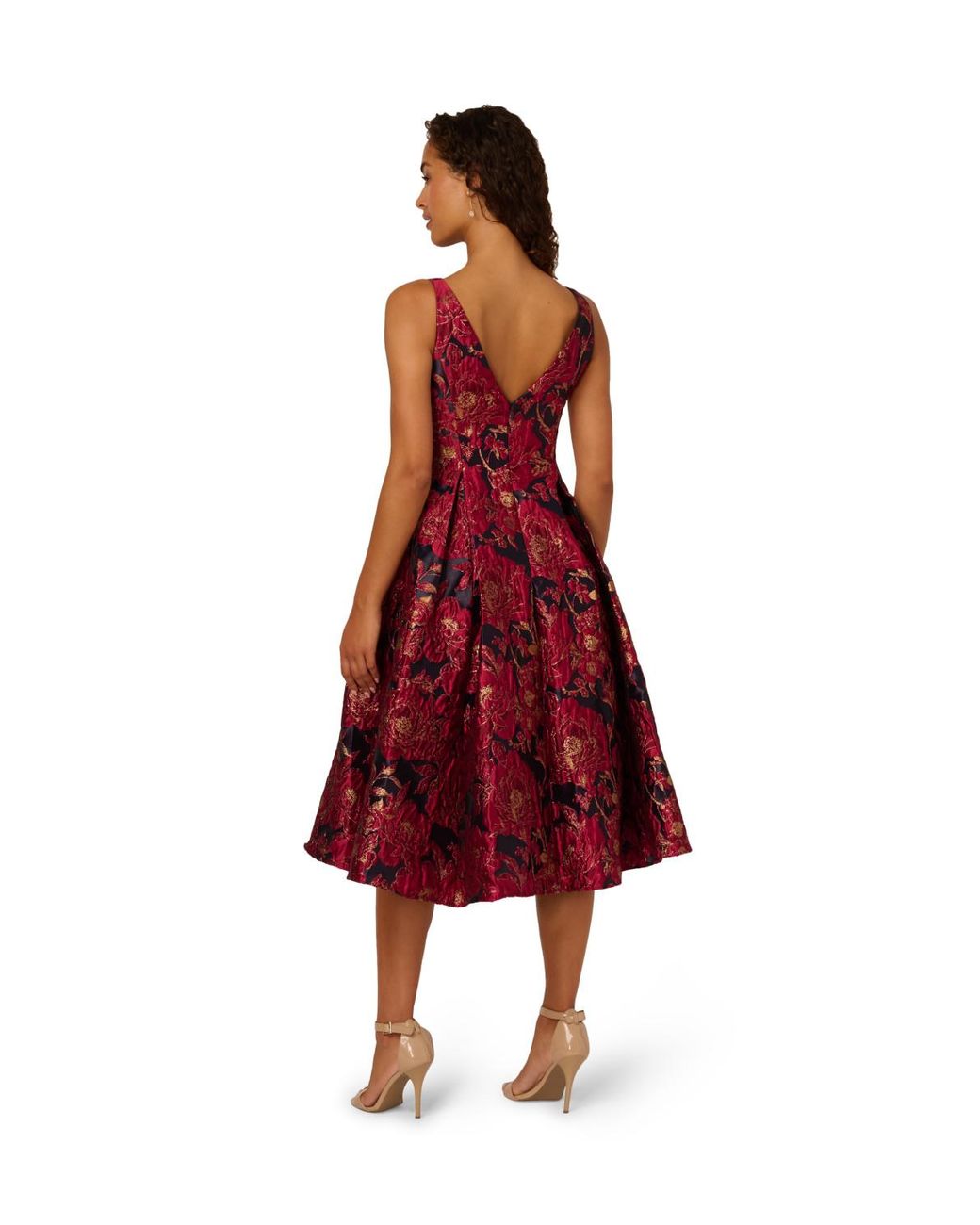 Adrianna Papell Red Boat Neck Midi Dress