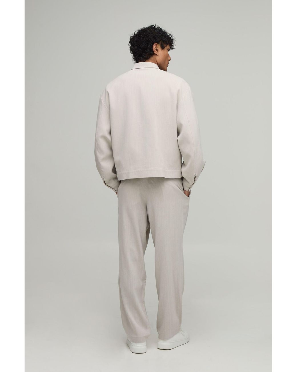 BoohooMAN Gray Tailored Pleat Front Relaxed Fit Linen Look Co-Ord Trousers for men