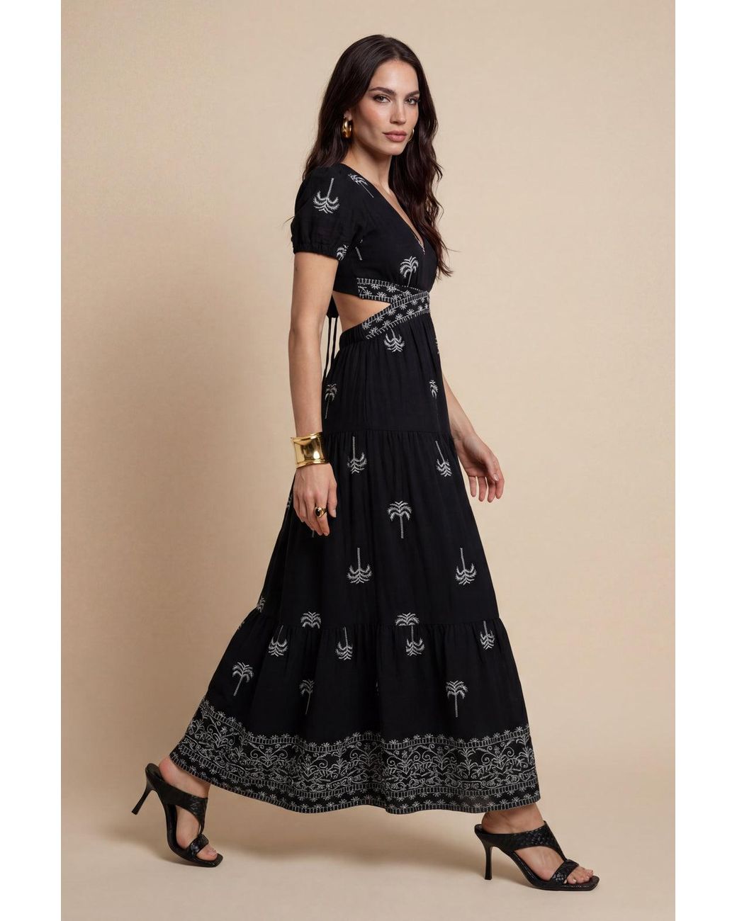 Urban Bliss Black Open Pen Back Tirered Maxi Dress Pattern