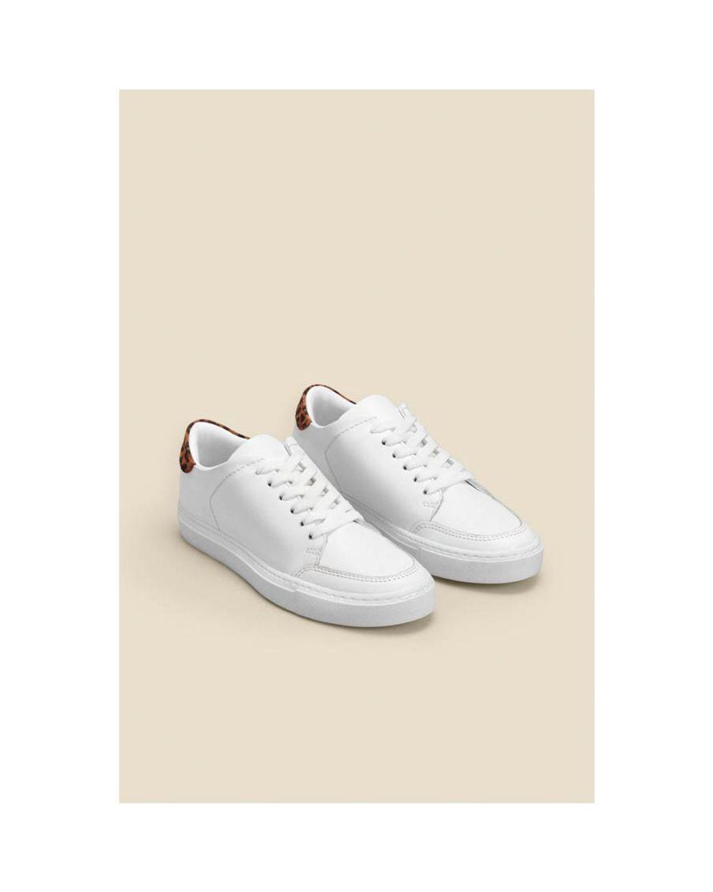 Sosandar Natural Aria Leopard Print Back Panel Detail Leather Trainers
