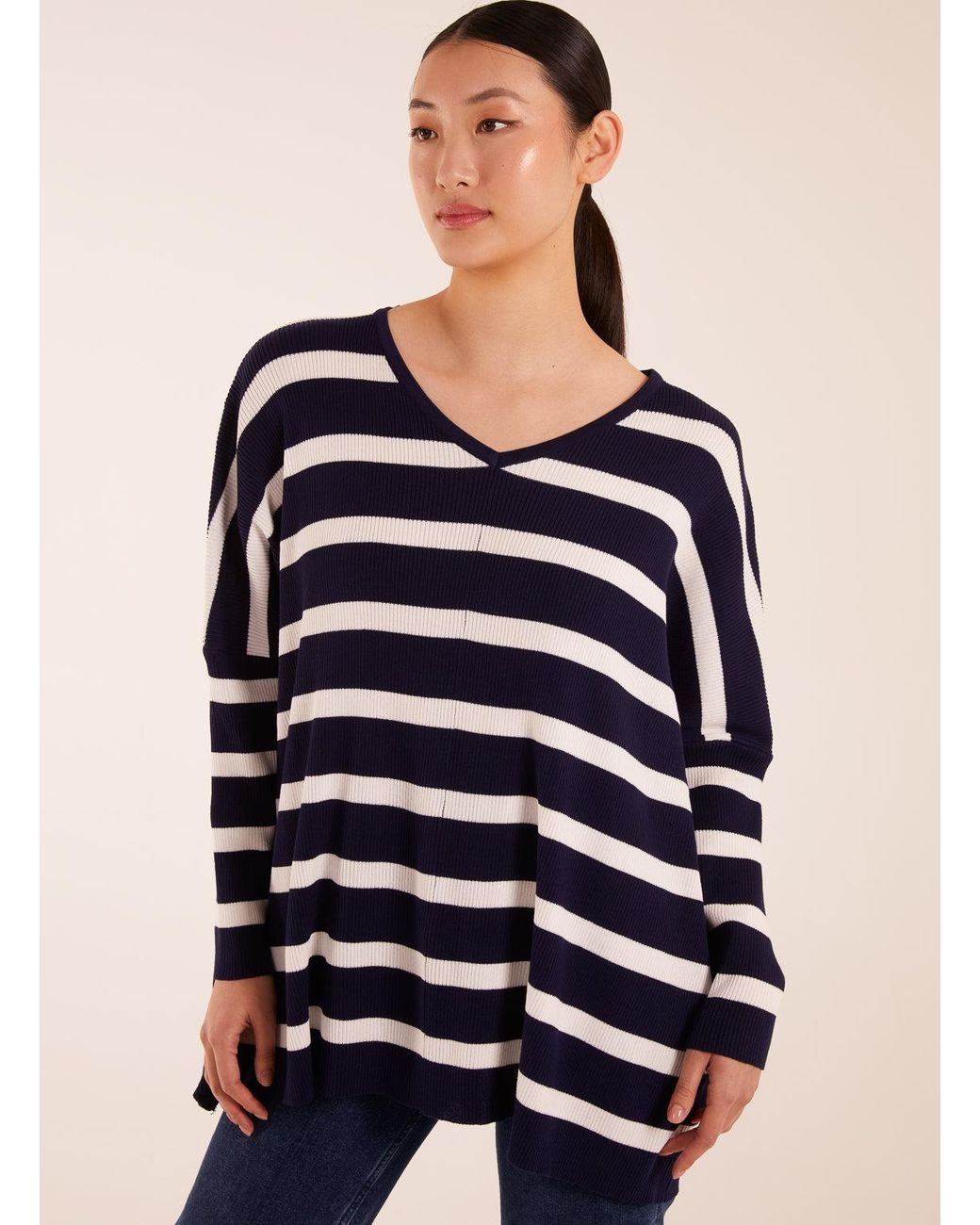 Blue Vanilla Blue Striped V Neck Jumper