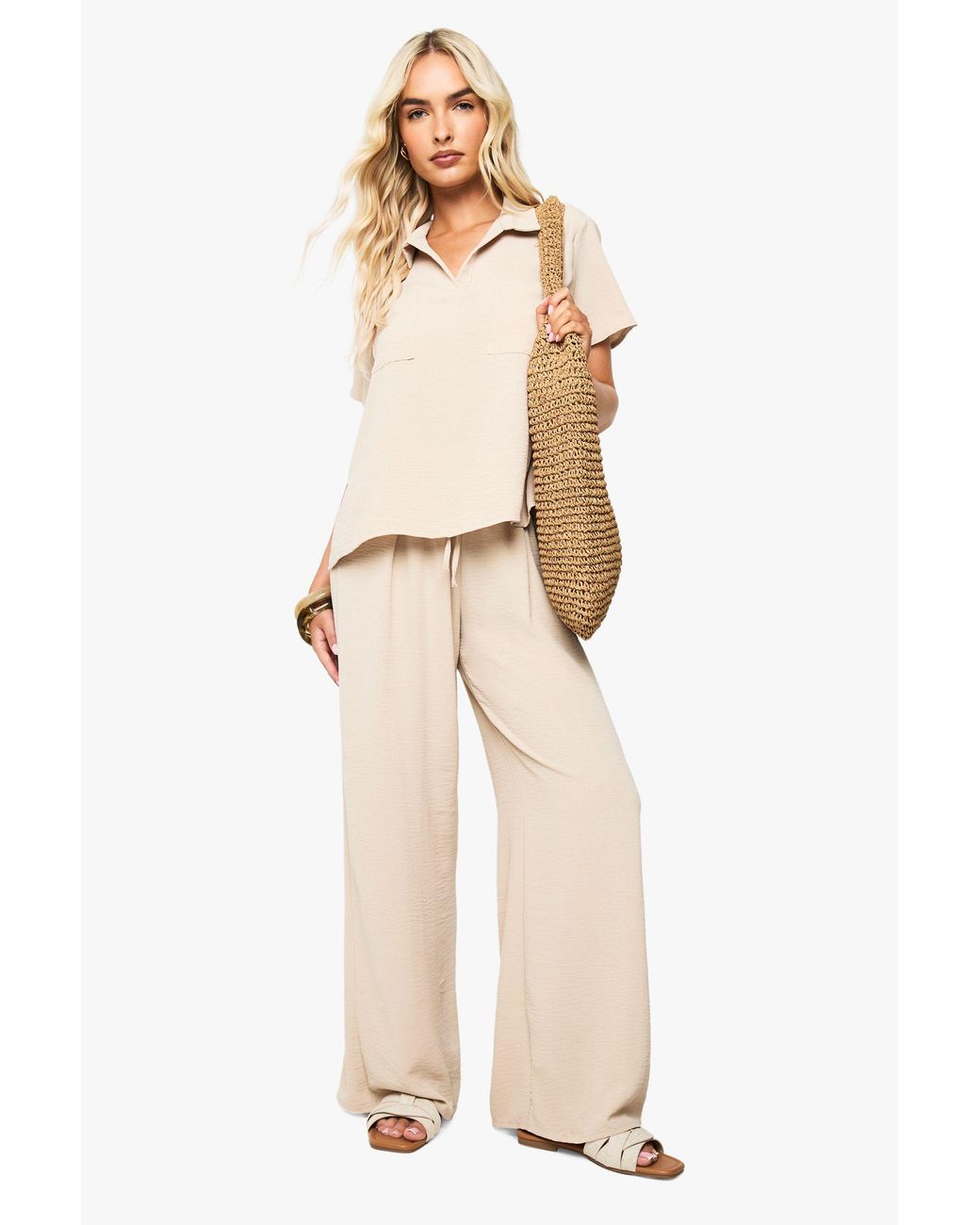 Boohoo Natural Woven Pocket Shirt & Trouser Co-Ord
