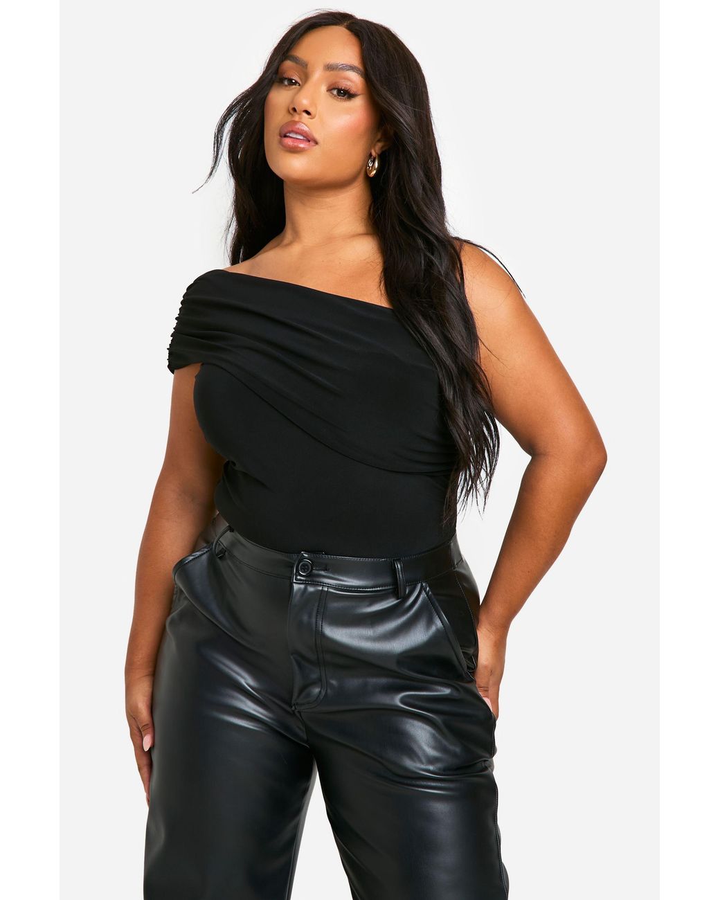 Boohoo Black Ruched Bardot Bodysuit