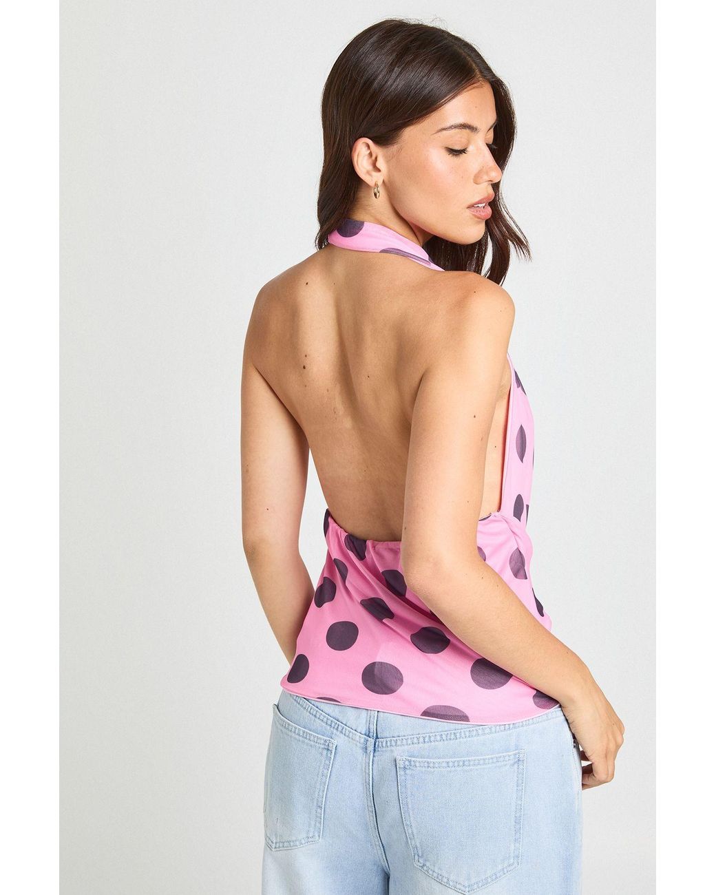 Boohoo Red Polka Dot Mesh Twist Front Top
