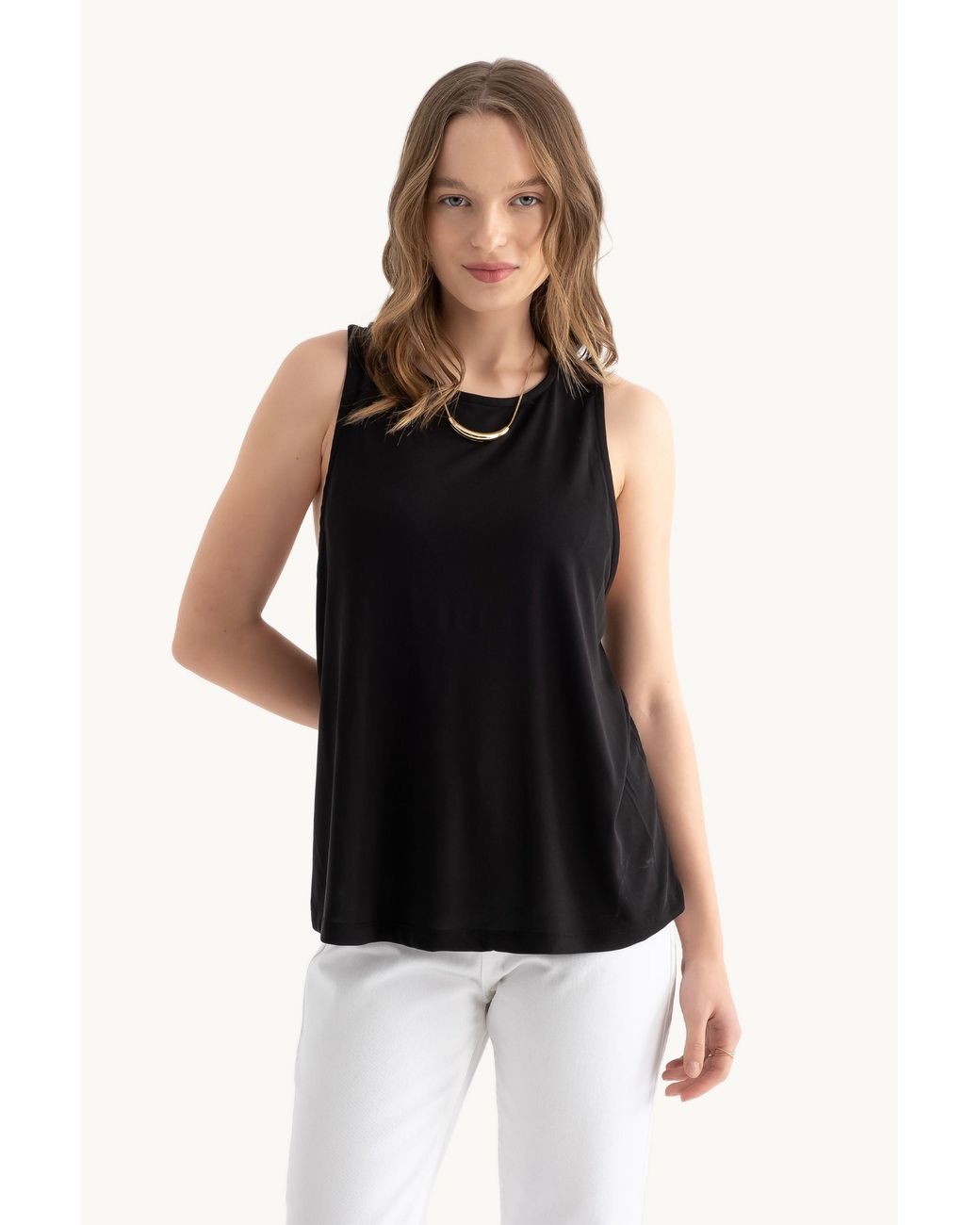 Hiccup Black Round Neck Tank Top With A Back Detail