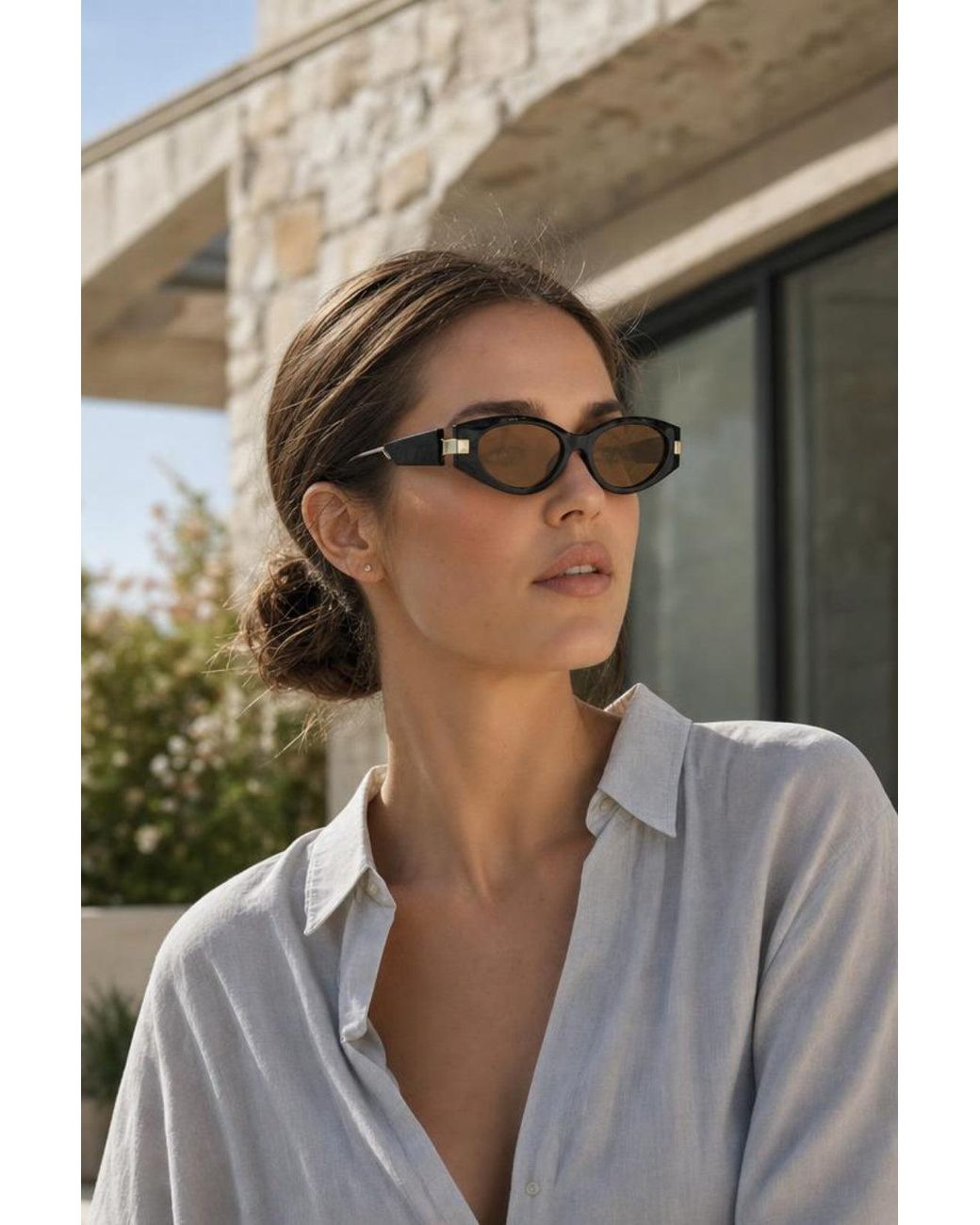 SVNX Black Oval Metal Detail Sunglasses