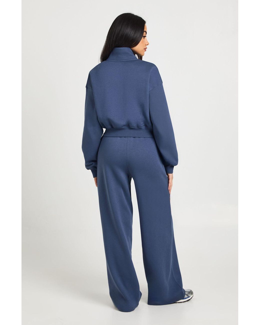 Boohoo Blue Funnel Neck Zip Through 3 Piece Straight Leg Tracksuit