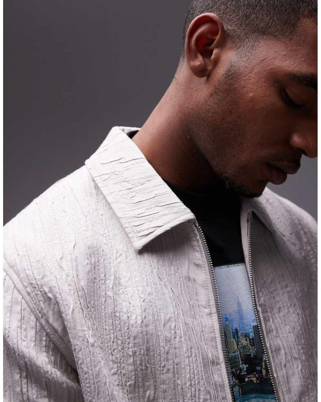 Topman Gray Premium Textured Harrington Jacket for men