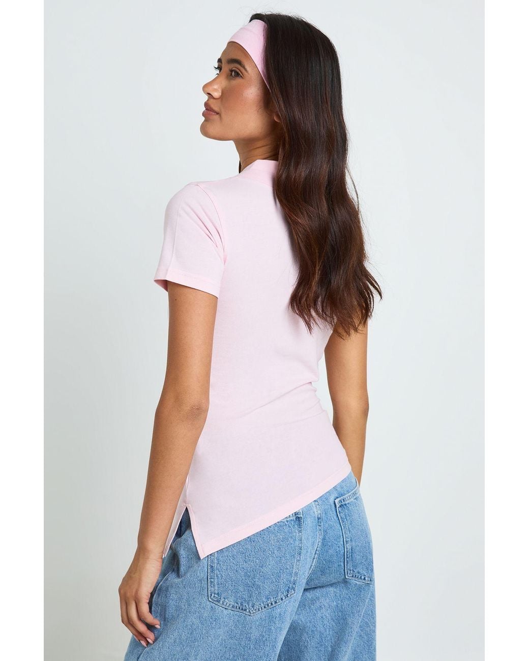 Boohoo Blue V Neck Asym Hem T-Shirt