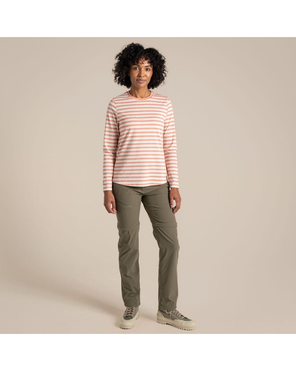 Craghoppers Pink Ladies Akona Striped Nosilife Long-Sleeved T-Shirt (Clay)