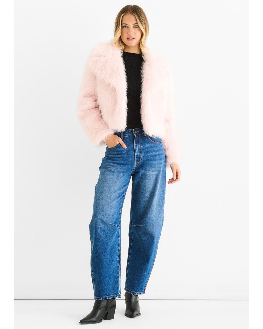 Gini London Blue Faux Fur Lapel Short Jacket
