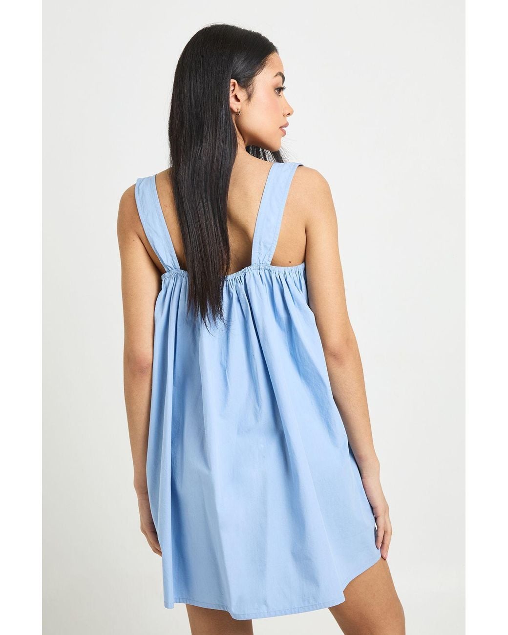 Boohoo Blue Tie Front Detail Mini Smock Dress