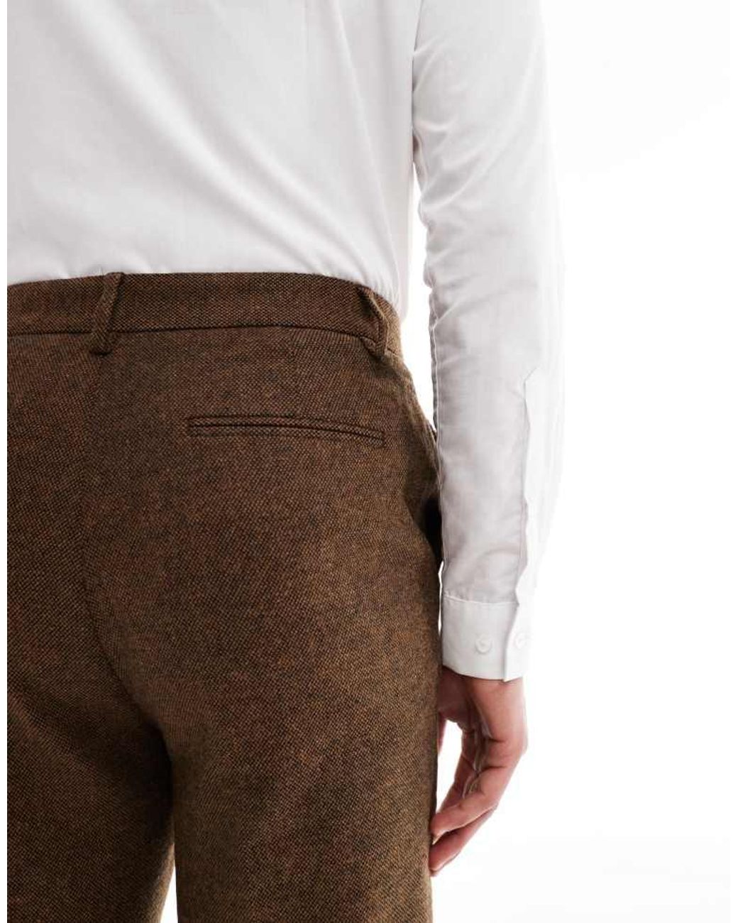 ASOS Brown Wool Blend Tapered Suit Trousers for men