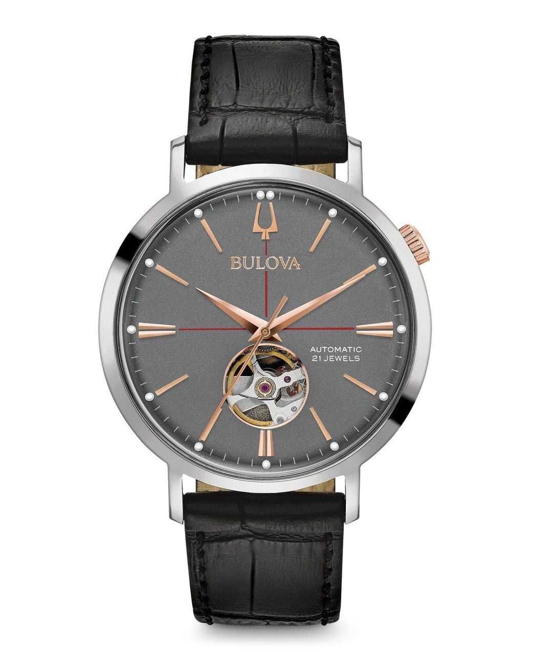 Bulova Gray Automatic Watch 98A187 Leather (Archived) for men