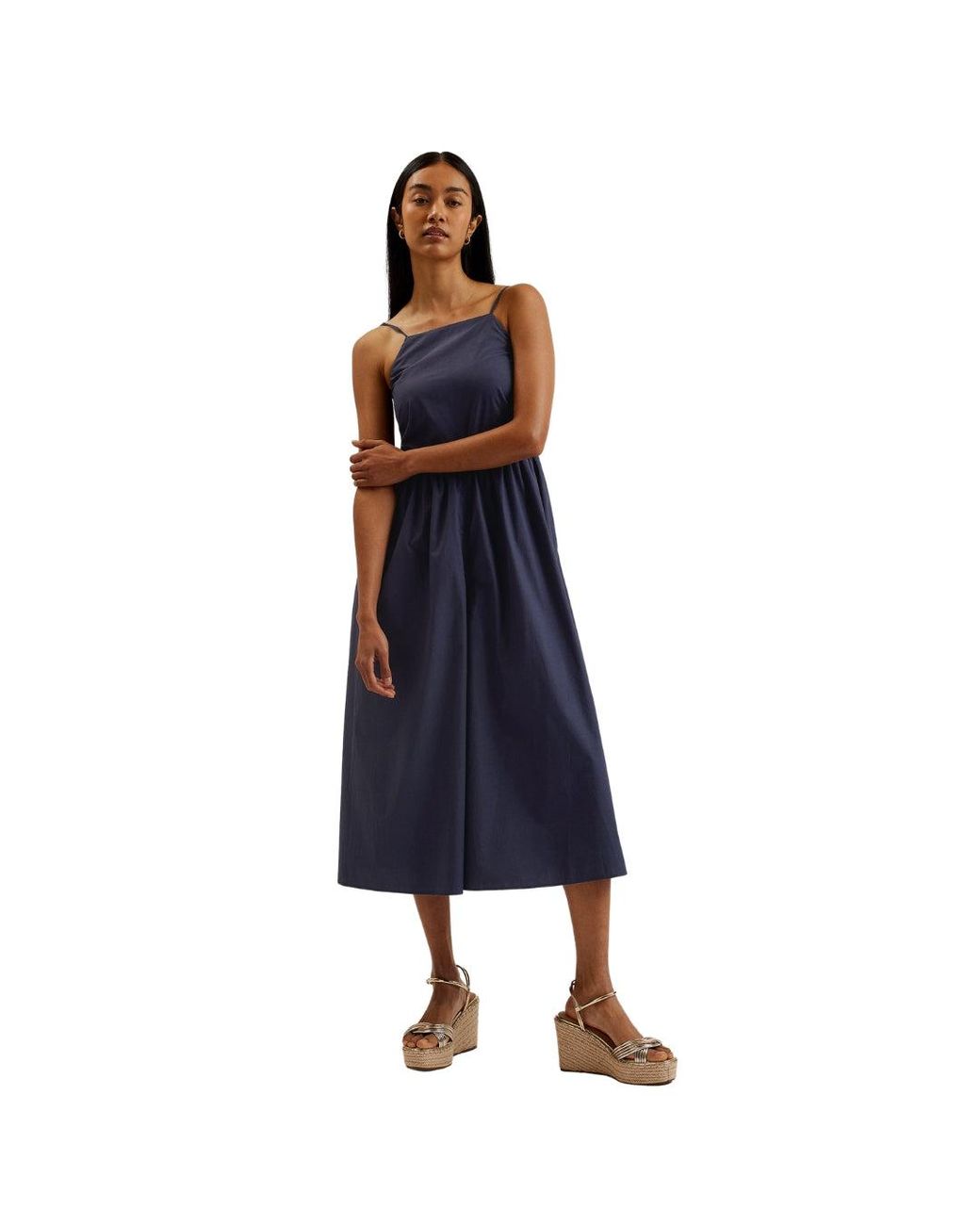 Ted Baker Blue Eze Squared Neck Strappy Cross Over Dark Jumpsuit