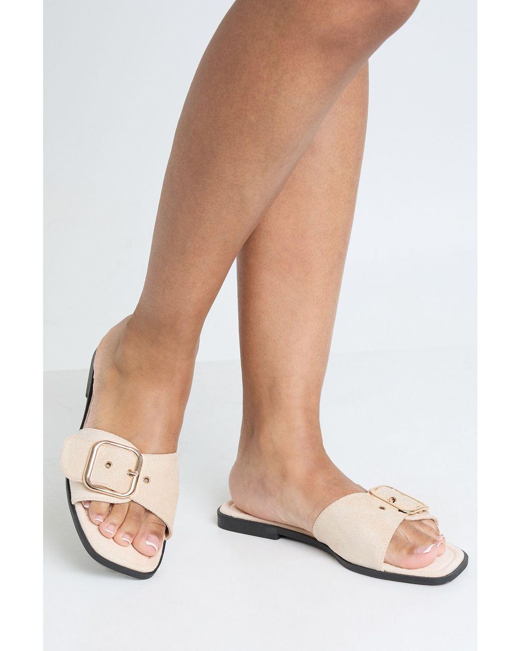 Boohoo Natural Faux Suede Oversized Buckle Detail Sliders