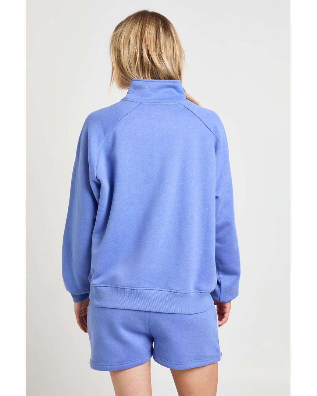 Boohoo Blue Petite Half Zip Sweatshirt Piping Detail Short Tracksuit