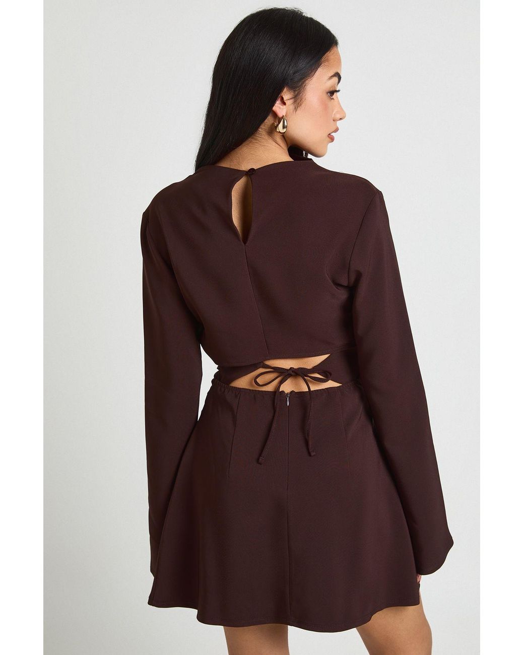 Boohoo Red Long Sleeve Ruched High Neck Shift Dress