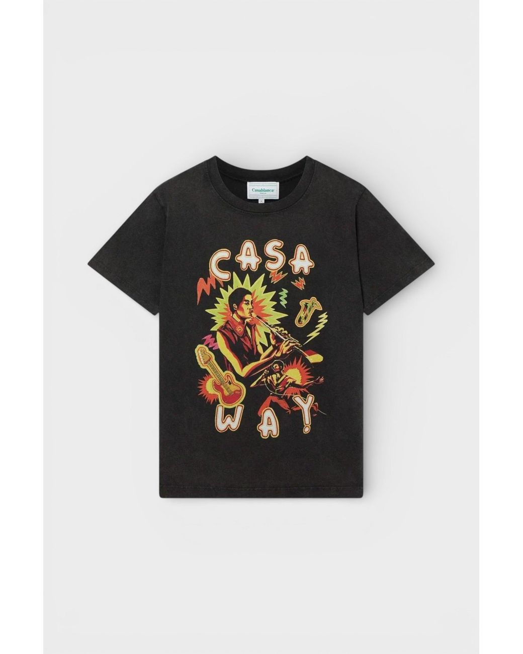 Casablanca Black Music For The People Printed T-Shirt Faded Cotton for men