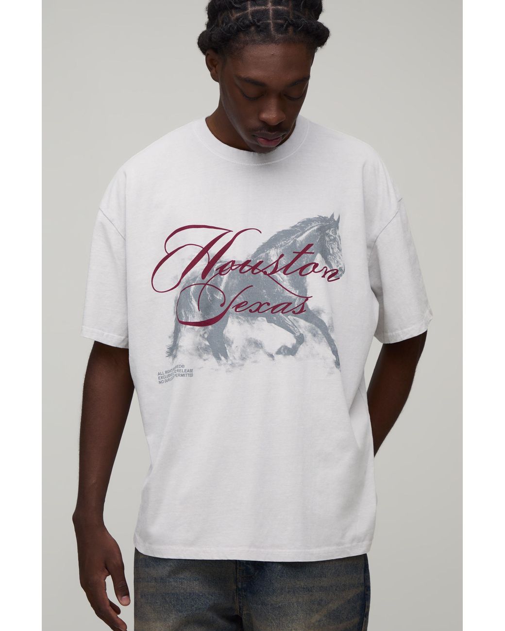 BoohooMAN Gray Washed Oversized Houston Texas Print T-Shirt for men