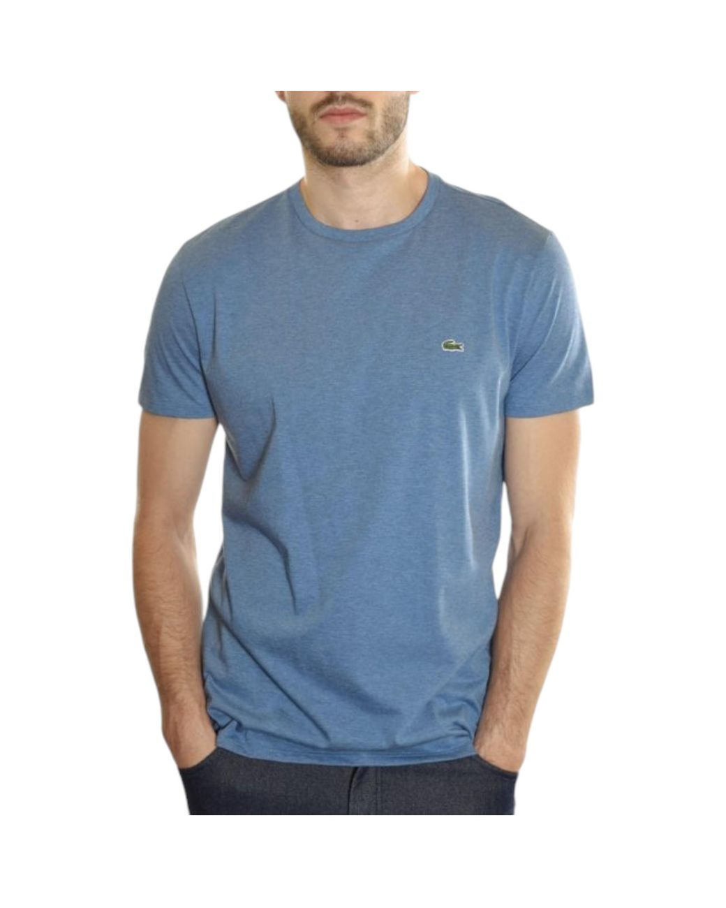 Lacoste Blue Th6709 T Shirts Short Sleeve Crew Neck Soft Pima Cotton Summer Tee for men