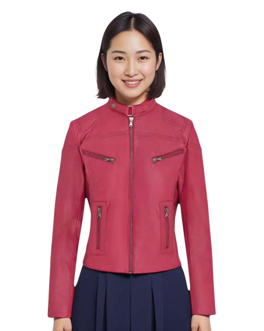 Infinity Leather Red Casual Slim-Fit Biker Jacket-Tulsa Lamb Leather
