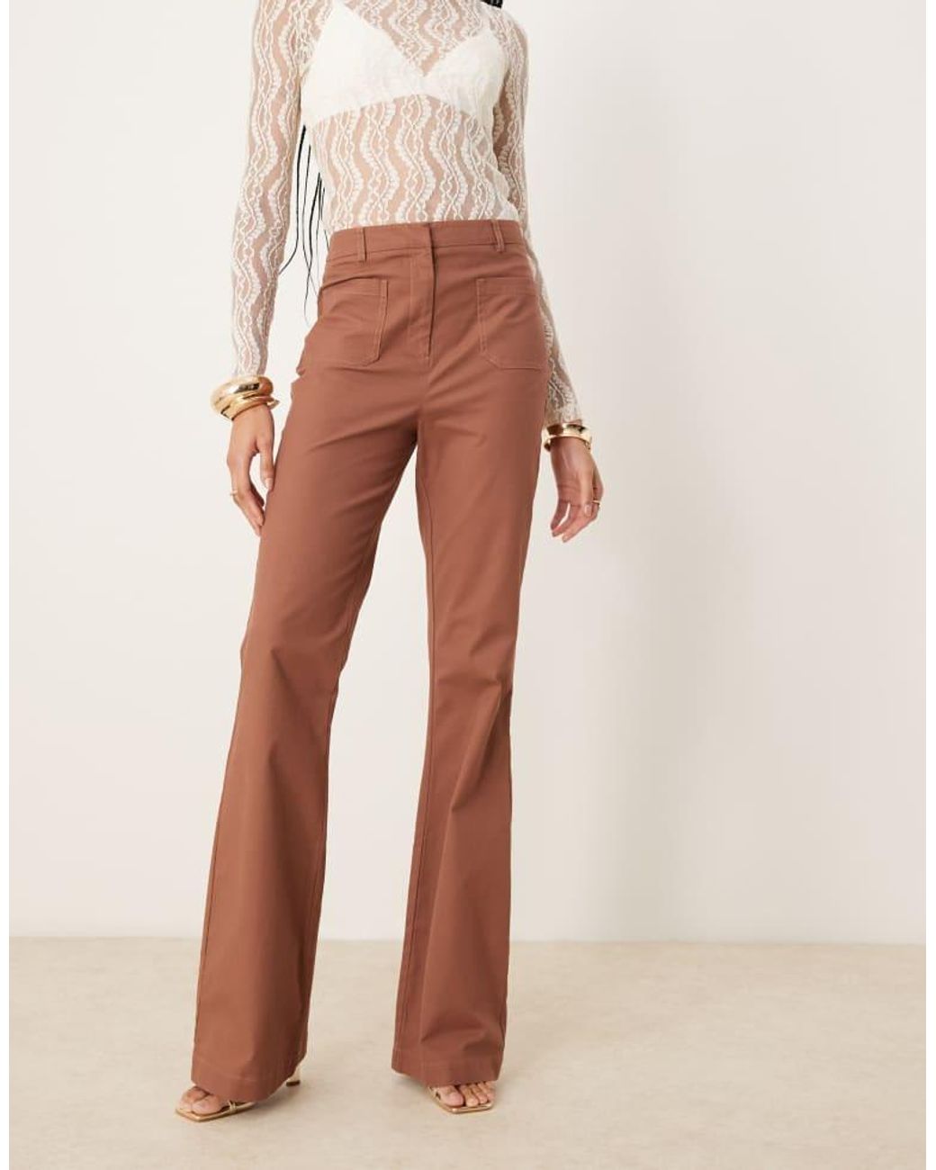 ASOS Natural Design Patch Pocket Flare Trousers