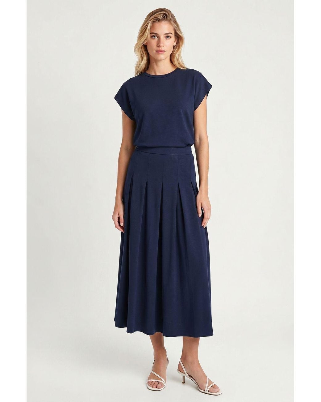 Happiness İstanbul Blue Cotton Jersey T-Shirt And Midi Skirt Set