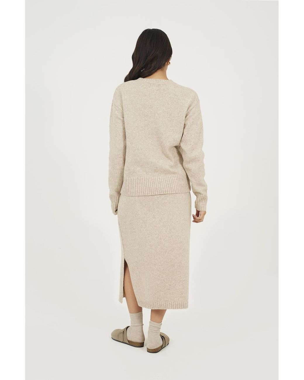 Brave Soul Natural Light Knitted Jumper And Midi Skirt Set