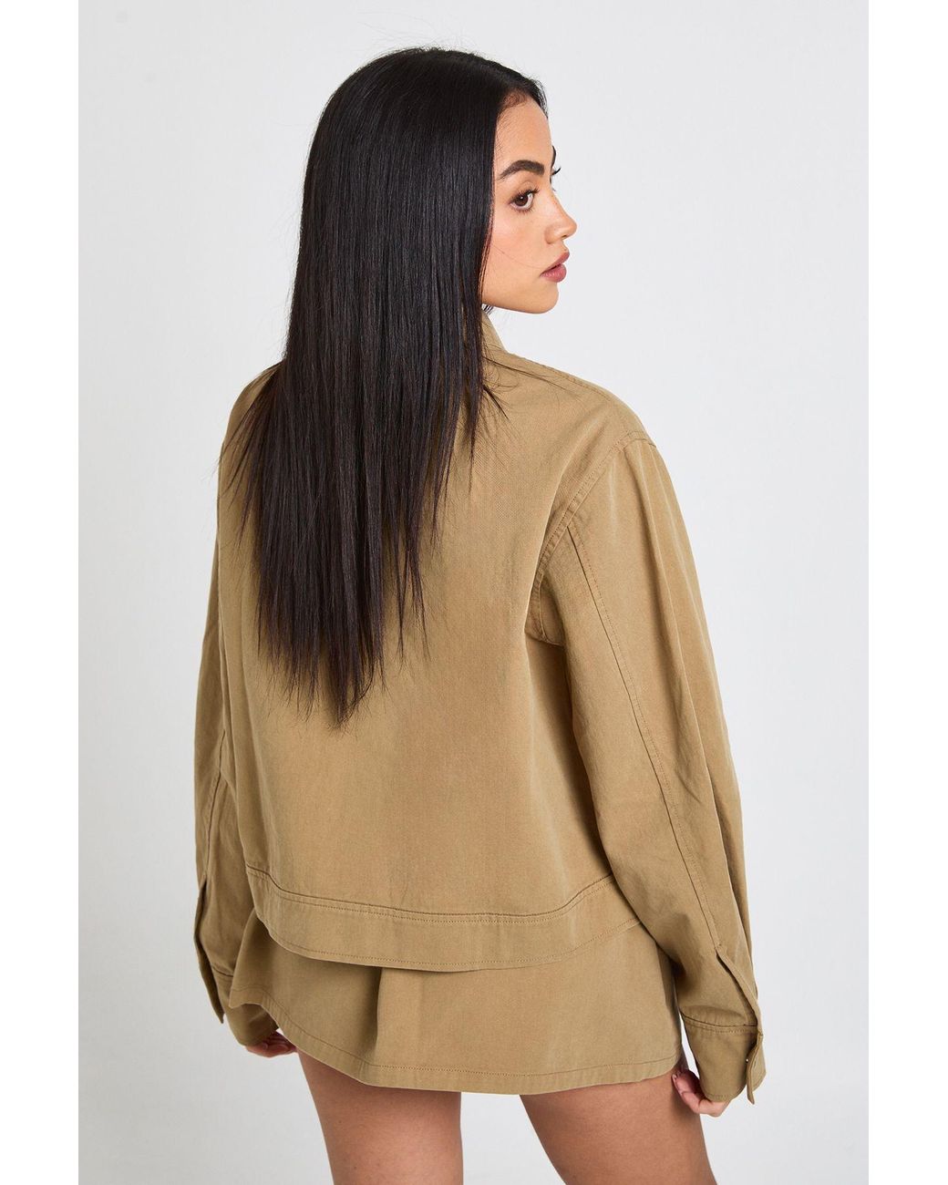 Boohoo Natural Twill Utility Oversized Shirt
