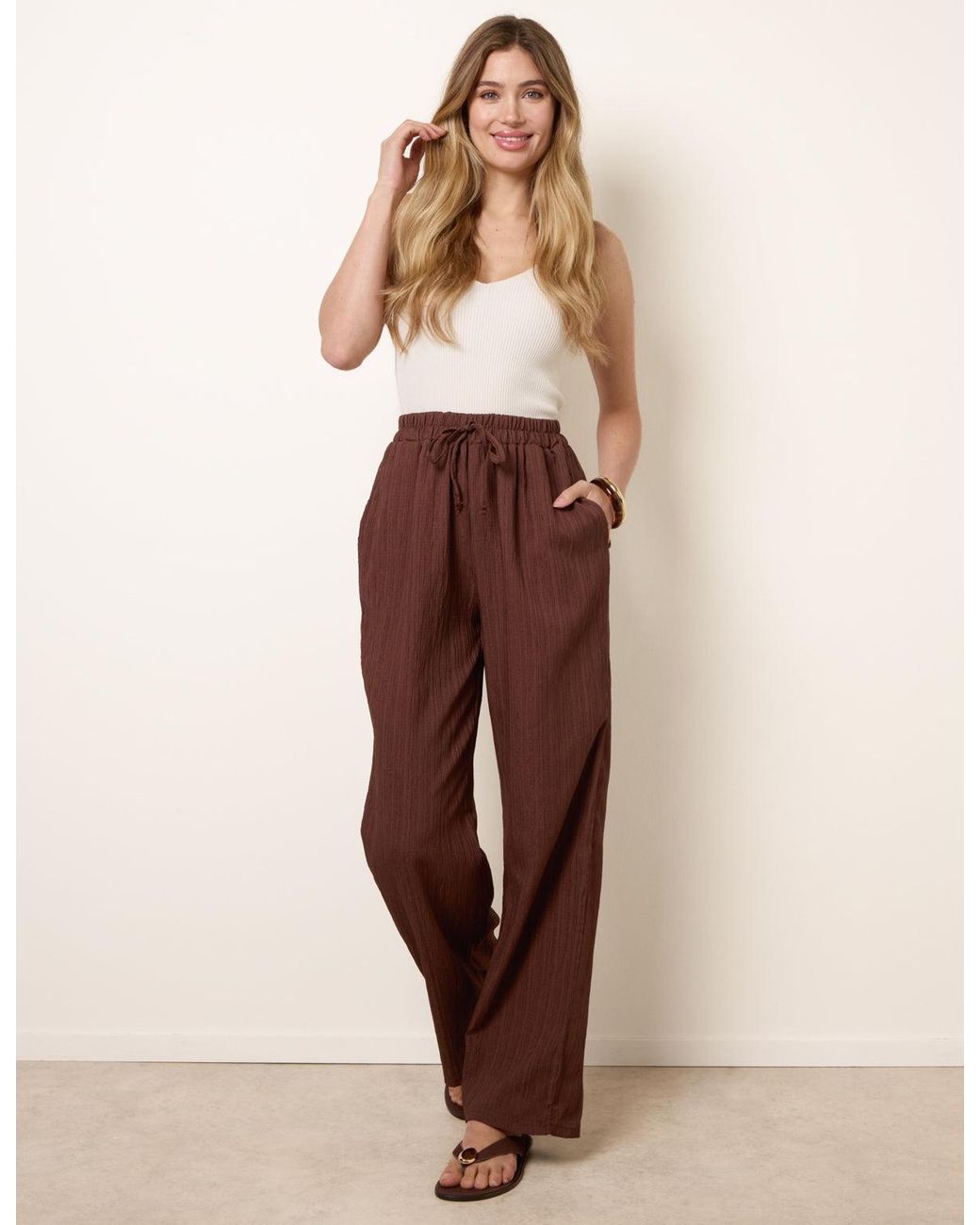 Blue Vanilla Natural Drawstring Wide Leg Trousers