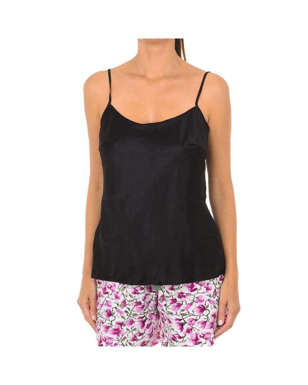 Dim Black Lovable L07Wv Thin Strap Satin T-Shirt