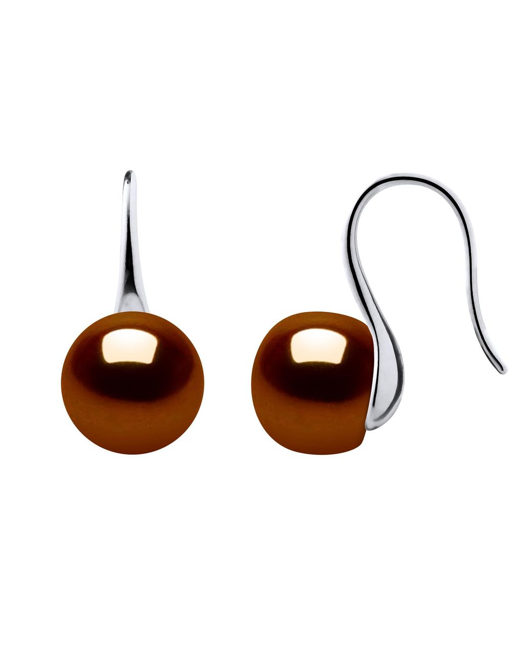 Diadema Brown Earrings Hooks Freshwater Pearls 9-10 Mm Chocolate Buttons 925