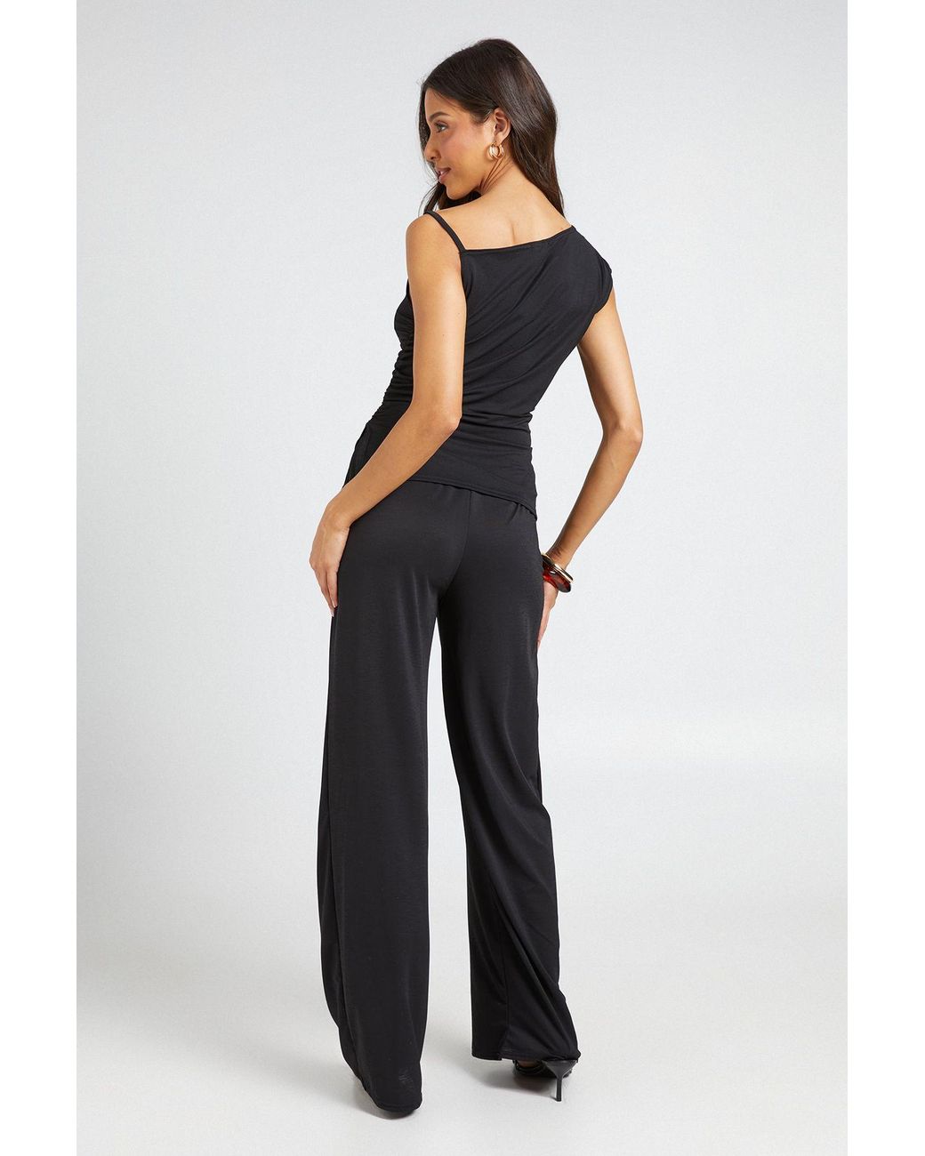 Boohoo Blue One Shoulder Ruched Side Top And Trouser Coord