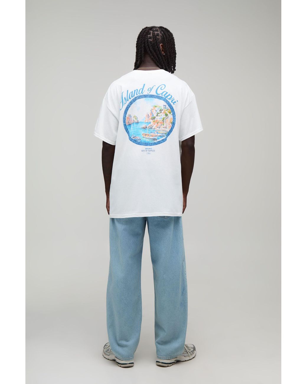 BoohooMAN Blue Oversized Capri Oval Print T-Shirt for men