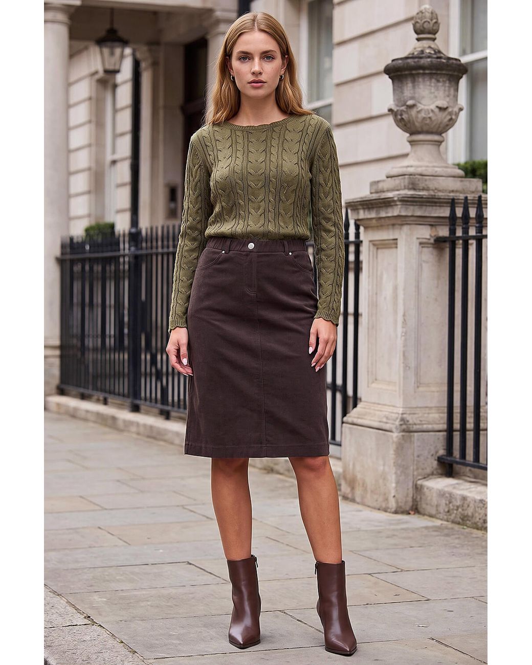 Roman Brown Corduroy A-Line Skirt