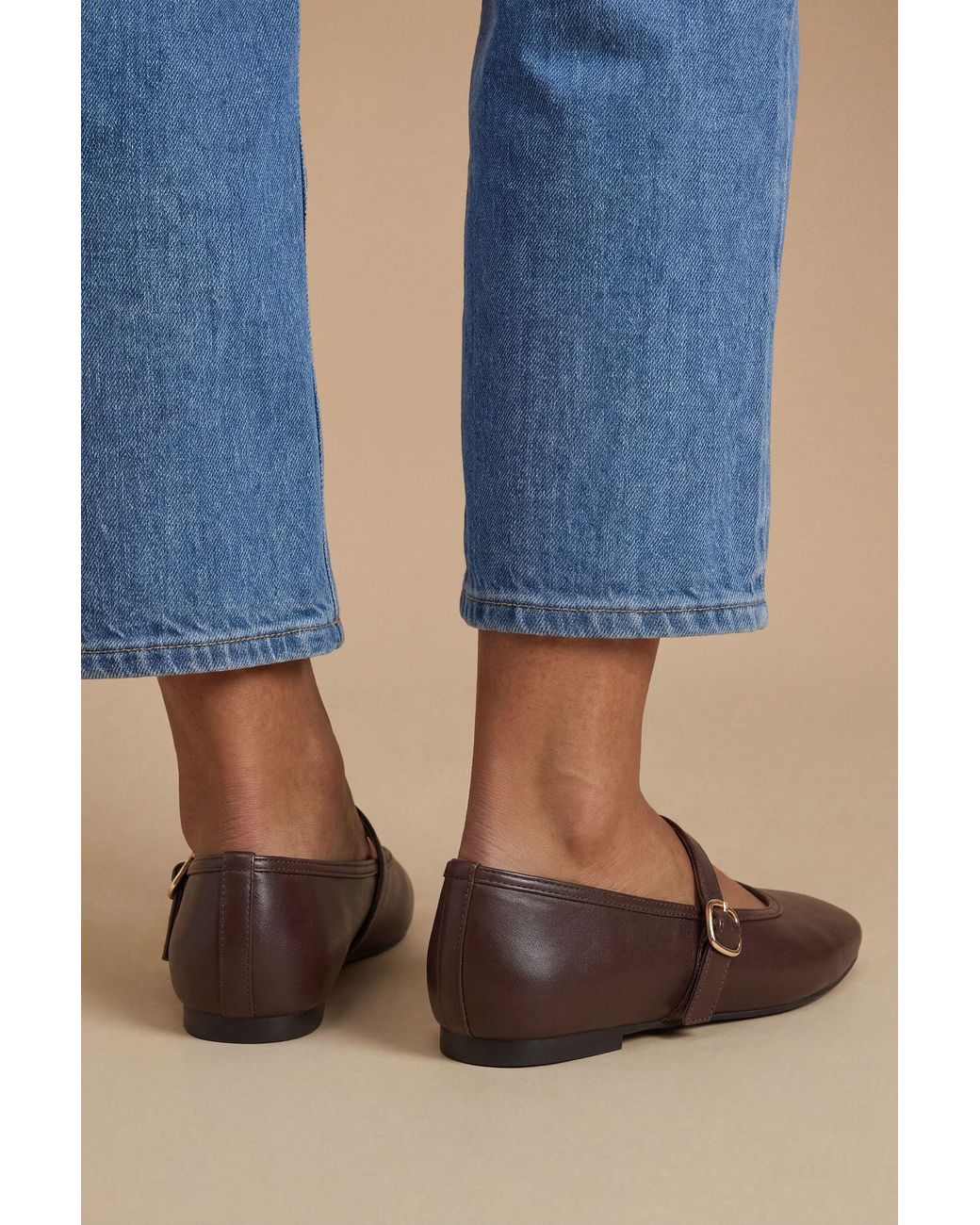 Oasis Blue Mia Faux Leather Mary Jane Ballet Flats