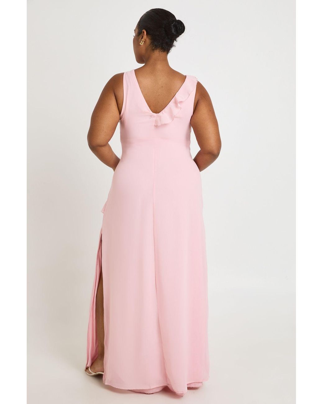 Boohoo Pink Plus Chiffon Ruffle Maxi Dress