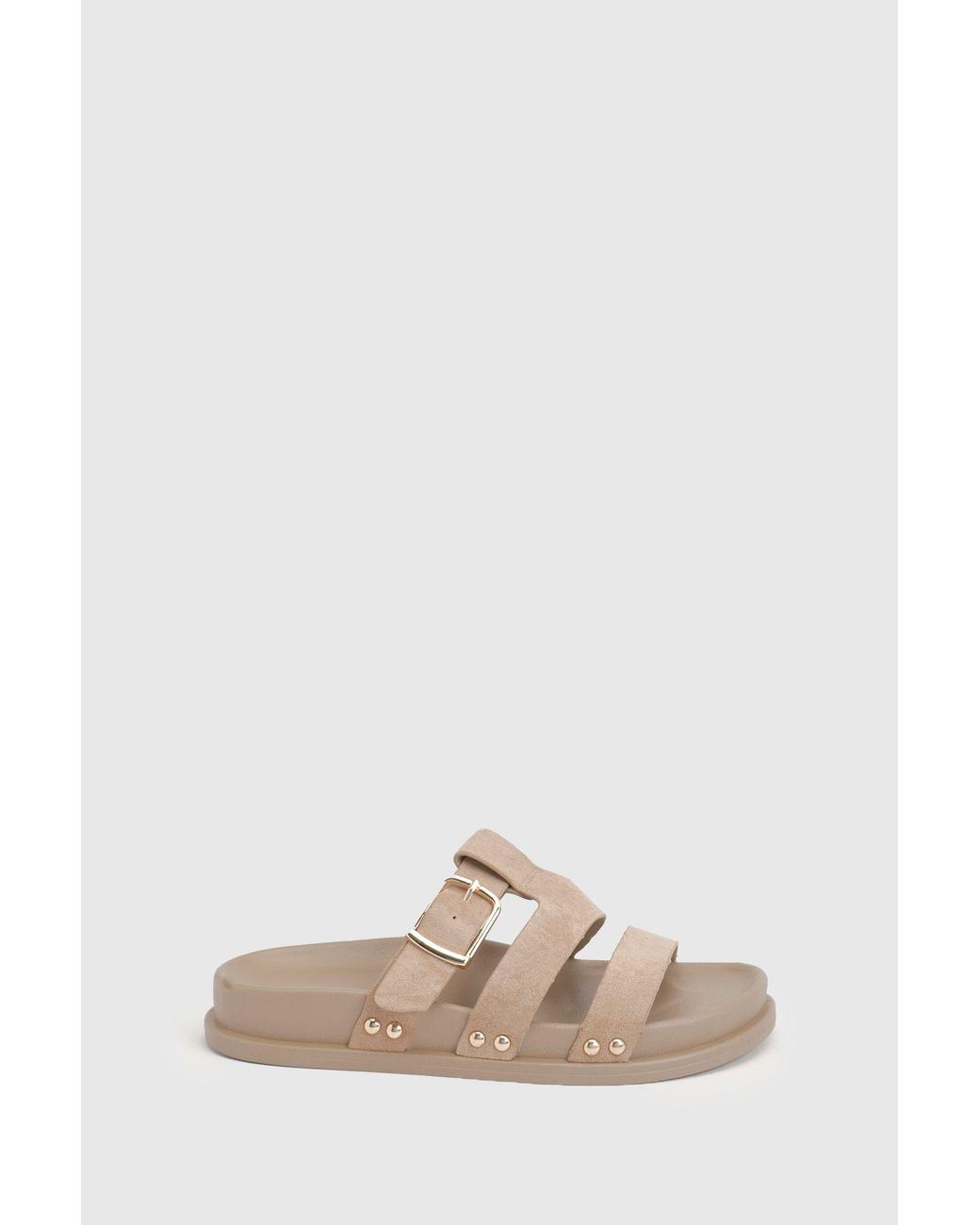 Boohoo Gray Faux Suede Double Strap Cut Out Footbed Sliders
