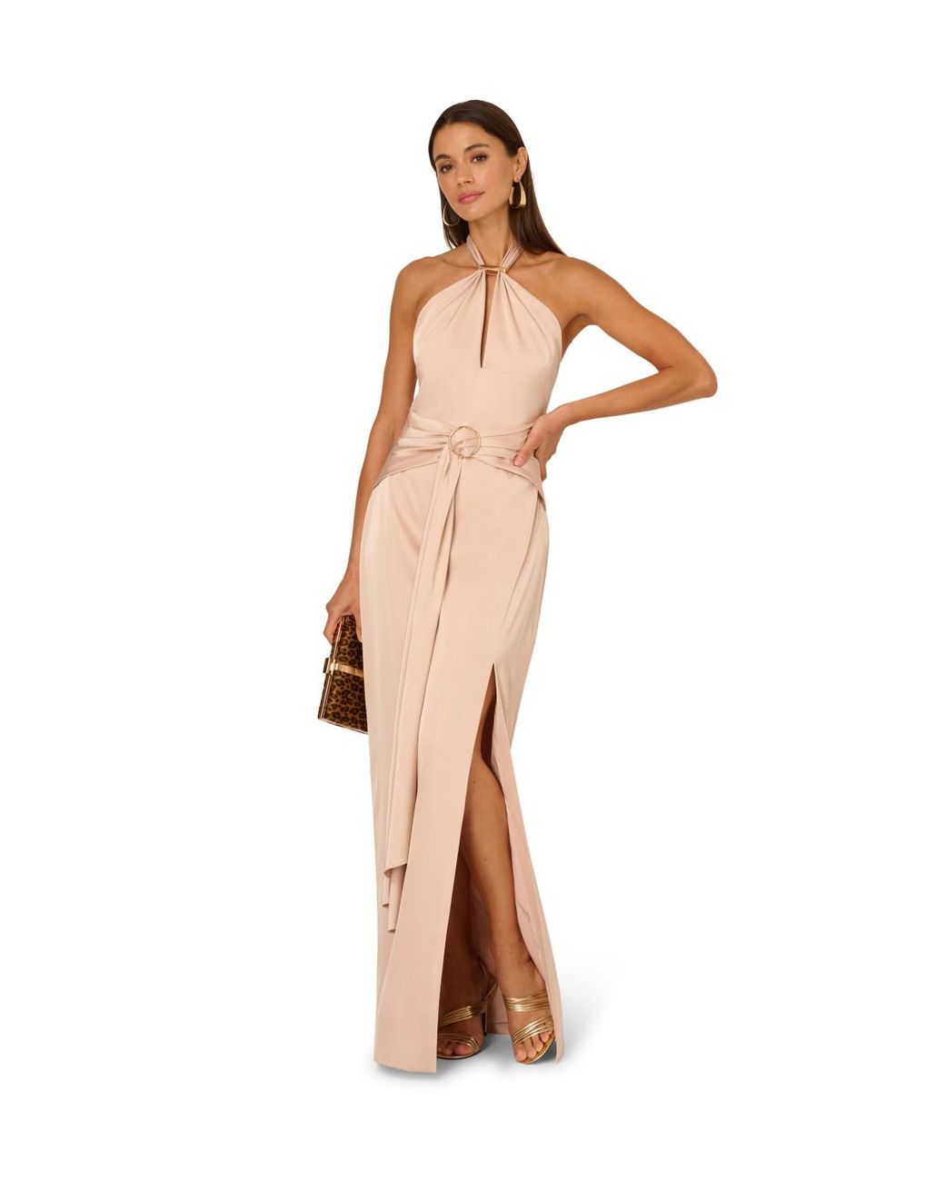 Adrianna Papell White Stretch Satin Long Dress