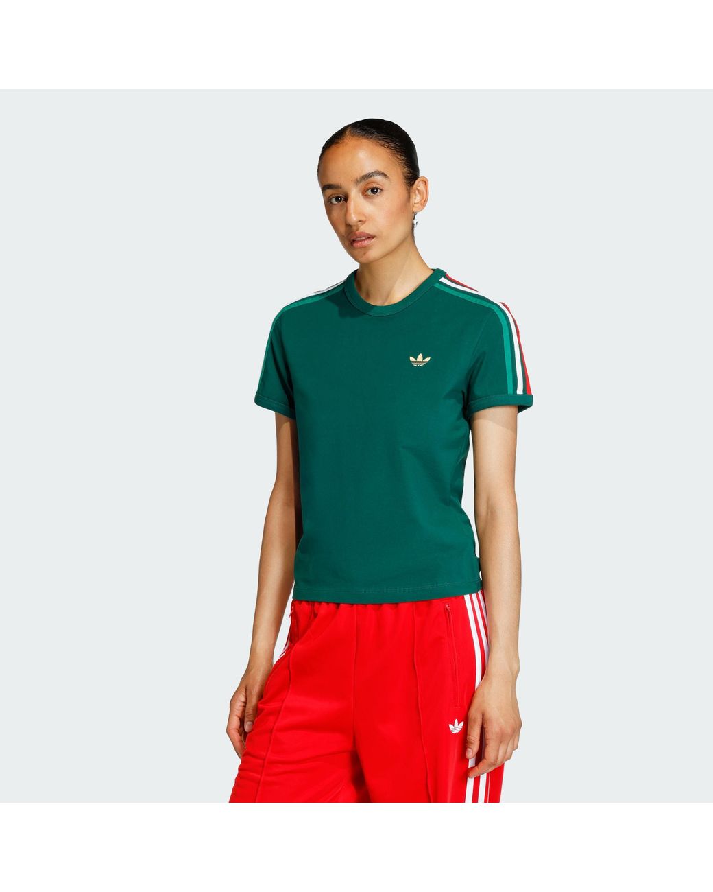 Adidas Originals Green 3 Stripes Slim Tee