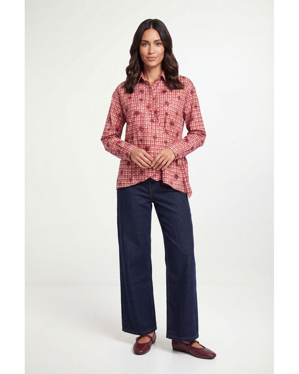 Wallis Red Check Knot Detail Shirt