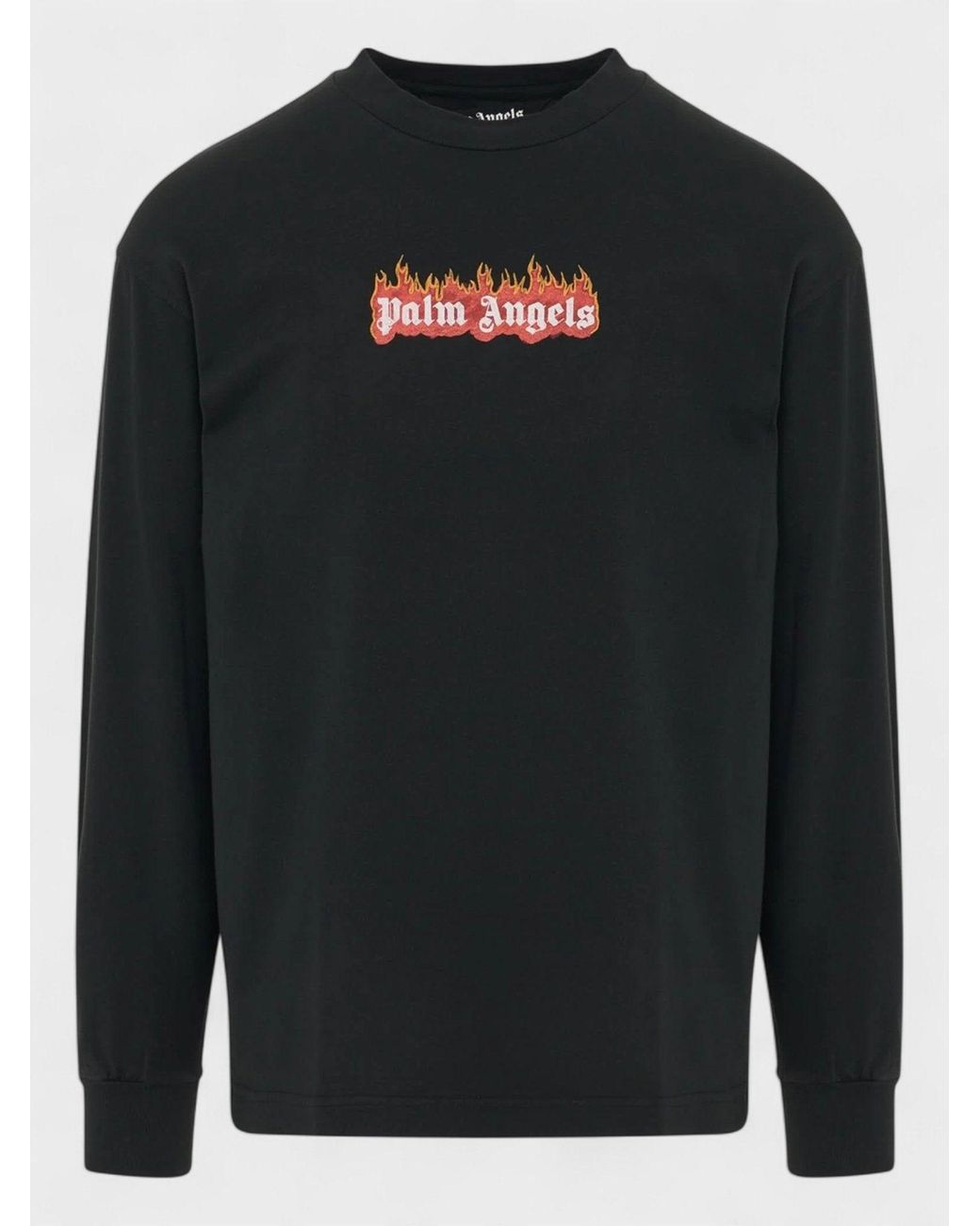 Palm Angels Black Burning Logo Classic Tee Long Sleeve