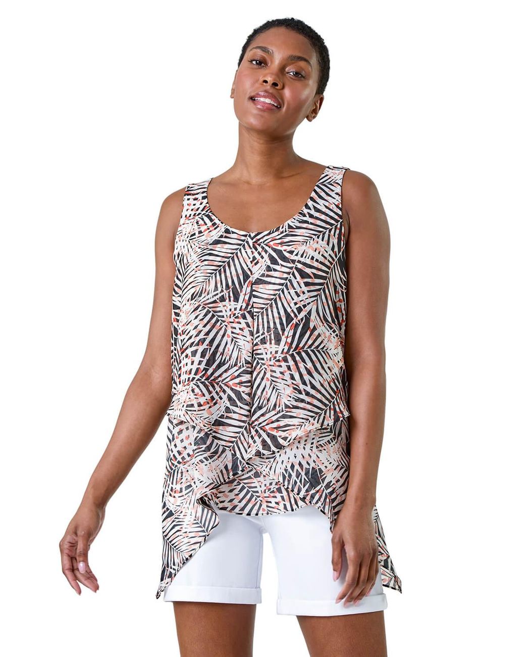 Roman Black Tropical Leaf Asymmetric Vest Top