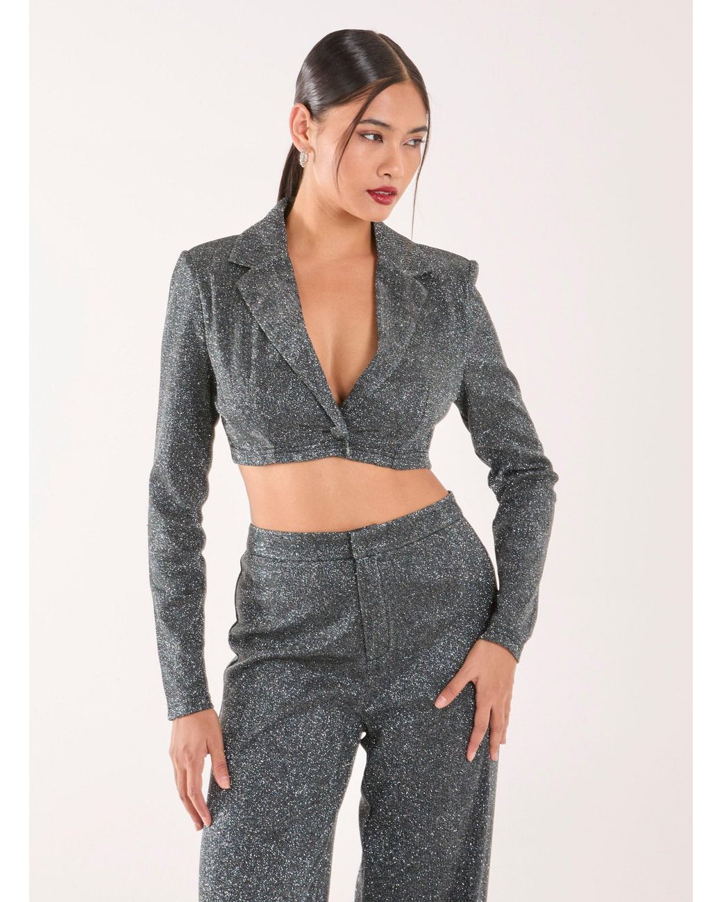 Pink Vanilla Gray Glitter Cropped Blazer